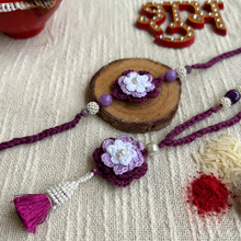 Load image into Gallery viewer, Handmade Purple Crochet Floral Rakhi
