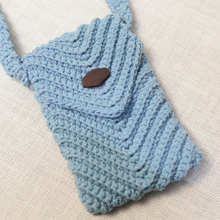 Load image into Gallery viewer, Crochet Powder Blue Mobile Bag
