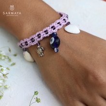 Load image into Gallery viewer, Handmade Lavender Crochet Charm bracelets
