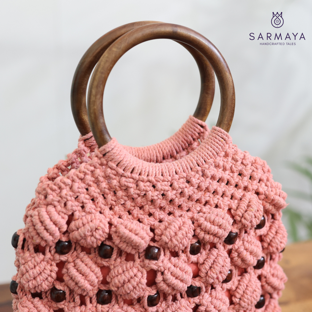 Peachy Pink Ring Handmade Macrame Bag