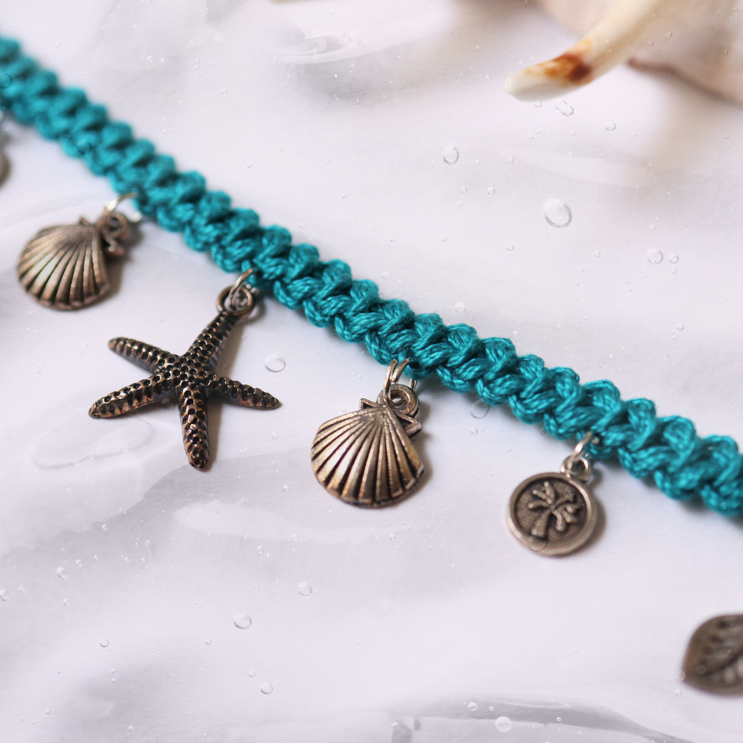 Teal Crochet Beach Charms Bracelet