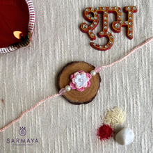 Load image into Gallery viewer, Handmade Peach Crochet Floral Rakhi
