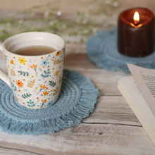 Load image into Gallery viewer, Handmade Macrame Grey Coasters - Set of 2
