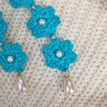 Load image into Gallery viewer, Teal Floral Fairytale Crochet Handmade Earrings
