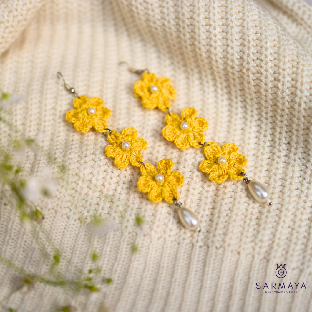 Yellow Floral Fairytale Crochet Handmade Earrings