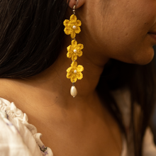 Load image into Gallery viewer, Yellow Floral Fairytale Crochet Handmade Earrings
