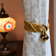 Load image into Gallery viewer, Yellow Macrame Ring Curtain Ties
