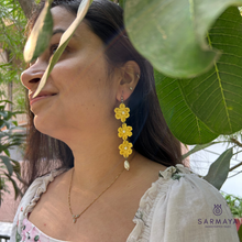 Load image into Gallery viewer, Yellow Floral Fairytale Crochet Handmade Earrings
