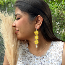 Load image into Gallery viewer, Yellow Floral Fairytale Crochet Handmade Earrings
