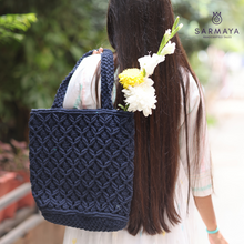 Load image into Gallery viewer, Navy Blue Macrame Tote Bag
