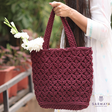 Load image into Gallery viewer, Maroon Macrame Tote Bag
