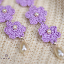 Load image into Gallery viewer, Lavender Floral Fairytale Crochet Handmade Earrings
