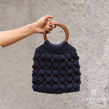 Load image into Gallery viewer, Navy Blue Ring Handmade Macrame Bag
