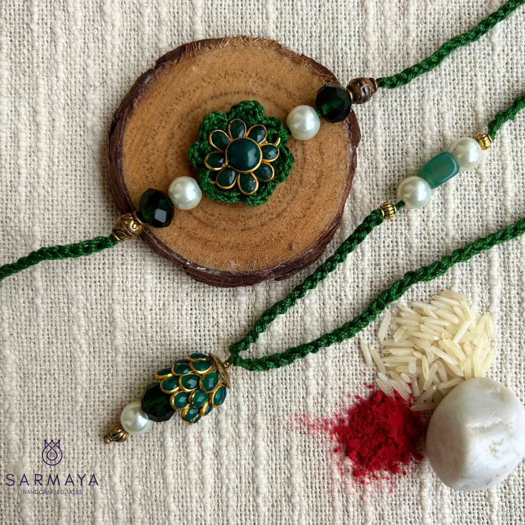 Green Set of rakhi for bhaiya and bhabhi