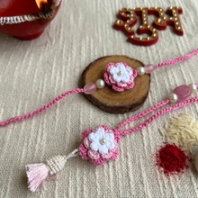 Load image into Gallery viewer, Handmade Pink Crochet Floral Rakhi
