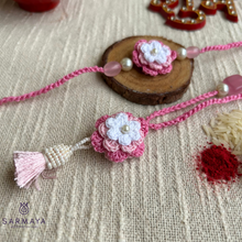 Load image into Gallery viewer, Handmade Pink Crochet Floral Rakhi
