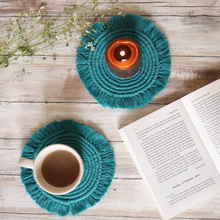 Load image into Gallery viewer, Handmade Macrame Teal Coasters - Set of 2
