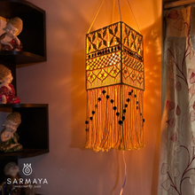 Load image into Gallery viewer, Boho Yellow Square Macrame Lamp
