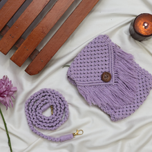 Load image into Gallery viewer, Lavender Macrame Mobile Sling Bag
