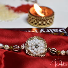 Load image into Gallery viewer, Beaded White Set of rakhi for bhaiya and bhabhi
