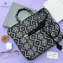 Load image into Gallery viewer, Black Checkers Handloom woven Laptop Sleeves

