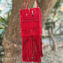 Load image into Gallery viewer, Boho Red Square Macrame Lamp
